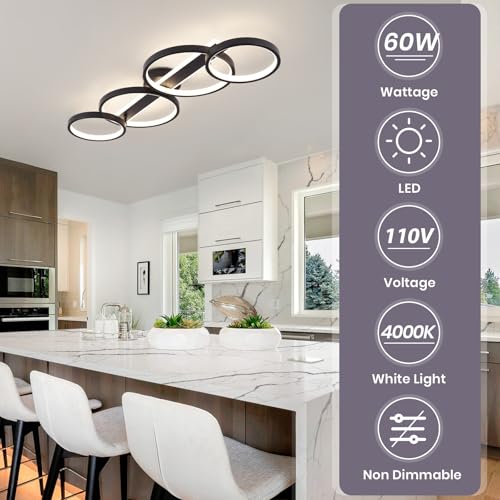 Modern LED Ceiling Light 60W Black Hallway Light Fixtures 4000K Aluminum Long Flush Mount LED Ceiling Lamp for Hallway