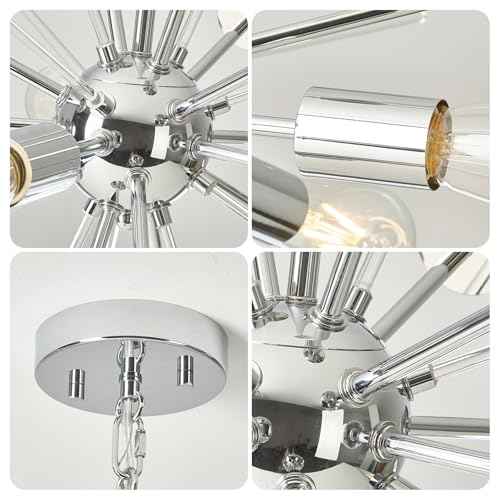 Modern Chandelier Ceiling Light Fixture, 5-Light Mid Century Chandeliers, 23.6" Classic Contemporary Sputnik Chandelier for Dining Room Kitchen Hallway Foyer and Bedroom(Chrome)