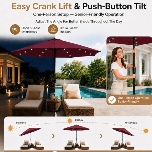 9FT Solar Patio Umbrella w