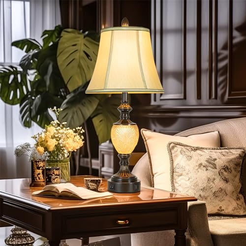 27'' High Vintage Table Lamps with Nightlight Set of 2 for Living Room (2 Count)