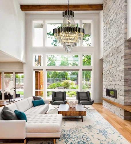 Luxury Modern Crystal Chandelier K9 Raindrop Crystal Chandelier Black Finish 7