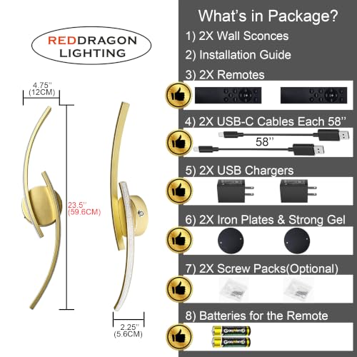 Set of 2 Crystal Glow Effect Gold Adhesive Wall Sconces Battery Operated