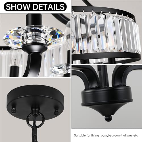 5 Light Black Crystal Chandelier (Black / 5-Light)