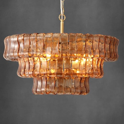 Modern Amber Glass Chandelier