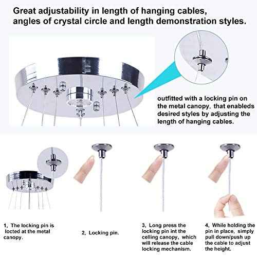 3-Ring Crystal LED Chandelier Modern Ring Pendant Light,47W Cool White (4500K-6000K) K9 Crystal&Stainless Steel, Adjustable Height for Dining Room Kitchen Island Living Room Foyer