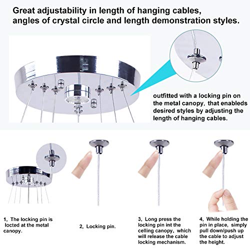 3 Ring Crystal Chandelier Adjustable 3CCT LED Pendant