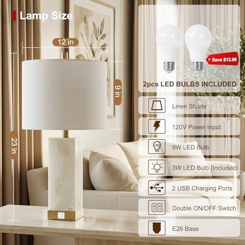 23" Alabaster Table Lamp Set of 2 for Living Room with Night Light (2 Count)