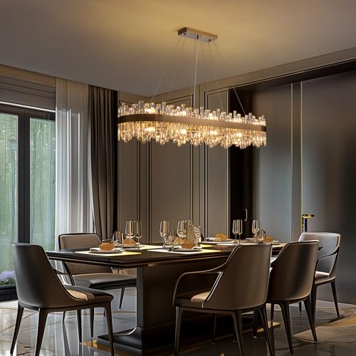 Modern Rectangular Gold Crystal Chandelier for Dining Room L52''