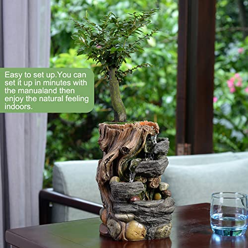 Indoor 5 Tier Rockery Tabletop Waterfall Fountain with Auto Watering and Small Plastic Plant Pot