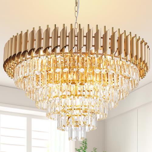 Large Crystal Chandelier 30" Modern Hanging Crystal Pendant
