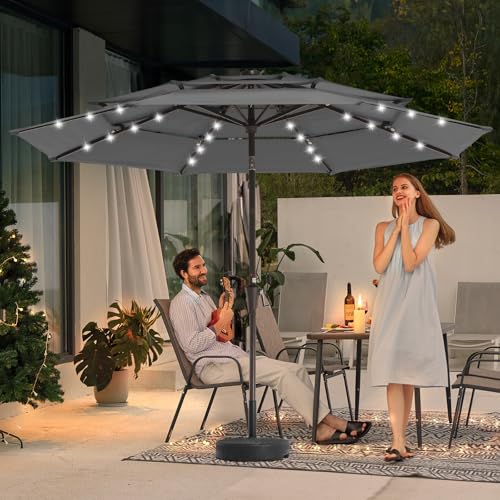 9 ft 3 Tier Outdoor LED Lighted Patio Umbrella w