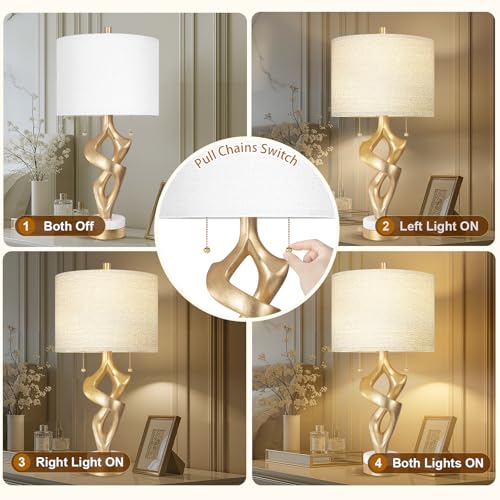 26” Table Lamp Set of 2 with USB Ports for Bedroom Living Room