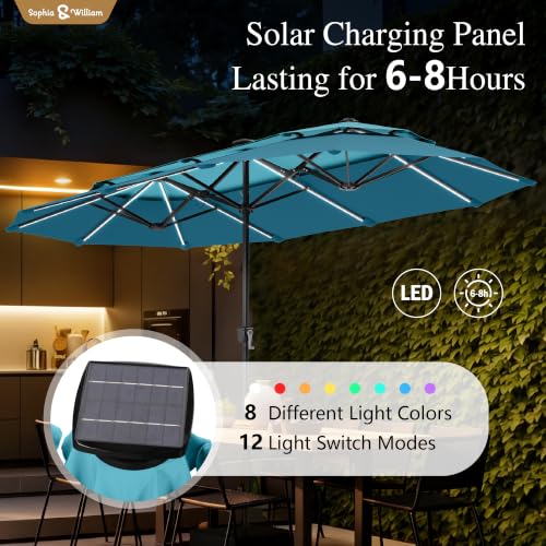 13ft 2 Tier Patio Umbrella with Base&LED Lights