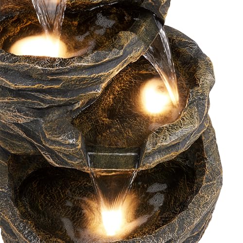 39" Tall Outdoor 5 Tiered Natural Look Rock Water Floor Fountain with Replaceable Lights