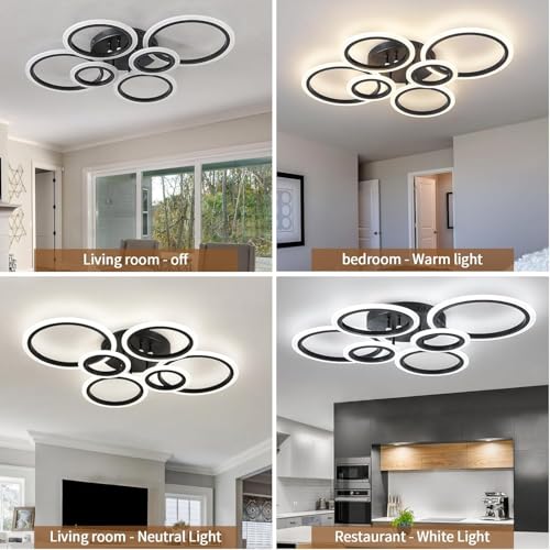 6 Rings Black Modern LED Ceiling Light Fixture