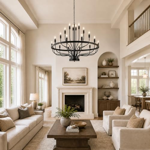 Large Black Wagon Wheel Chandelier 24