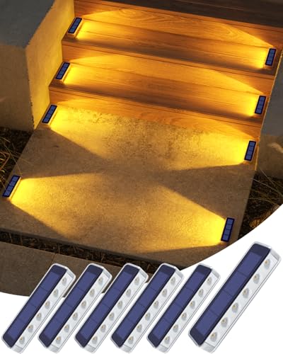 Solar Step Lights Outdoor IP68 Waterproof 6 Pack Warm White (6 Count)