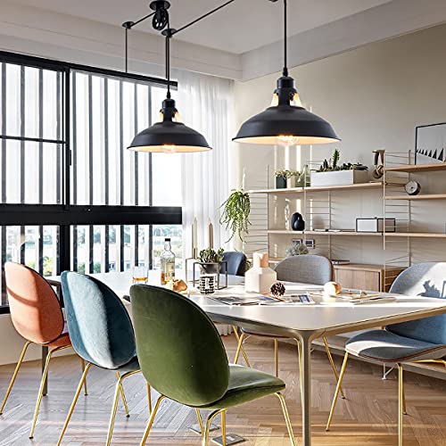 Plug in Pendant Light Industrial Pulley Pendant Lamp E26 Vintage Hanging Light Fixture With 16.4ft Cord On (2 Count)
