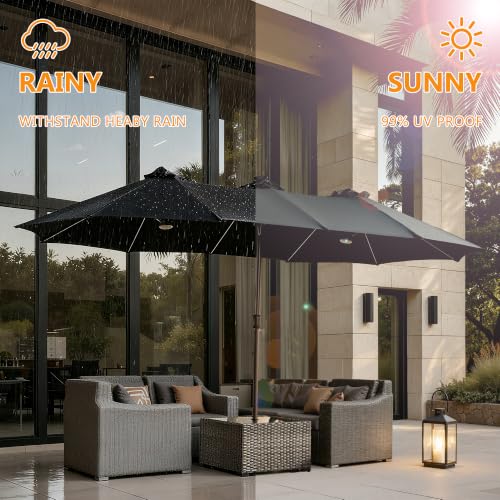 15FT Double Sided Rectangular RGB LED Patio Umbrella with Remote & App Control