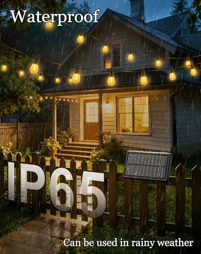 65ft-Solar-Powered-Lights-Outdoor-Waterproof-String Lights-Outside-Patio-Yard-Garden-Fence-Backyard-Deck-Porch-Balcony-Patios-Camping-Battery-Operated-LED-Fairy-Strip-Lighting-Hanging-Edison-Bulbs-S14 (65 Foot)
