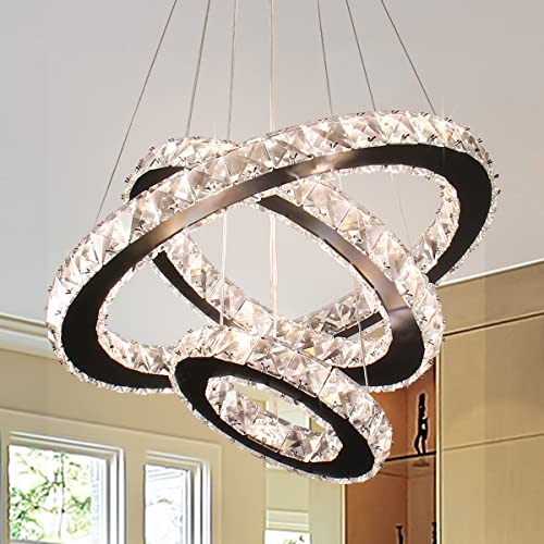 3 Ring Adjustable Height Crystal Chandelier Dimmable LED