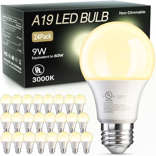 24 Pack A19 LED Light Bulbs Warm White 3000K (24 Count)