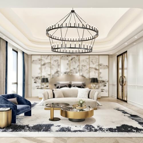 Rustic Farmhouse Wagon Wheel Chandelier Oil Rubbed Bronze Large Chandeliers for High Ceilings 2 Tier 80Lights 78.7 Inch for Dining Room Living Room Foyer Porch Kitchen Island