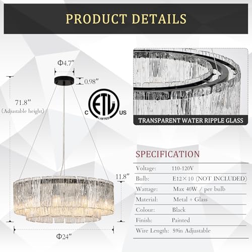 Modern 24" Crystal Glass Chandelier 10