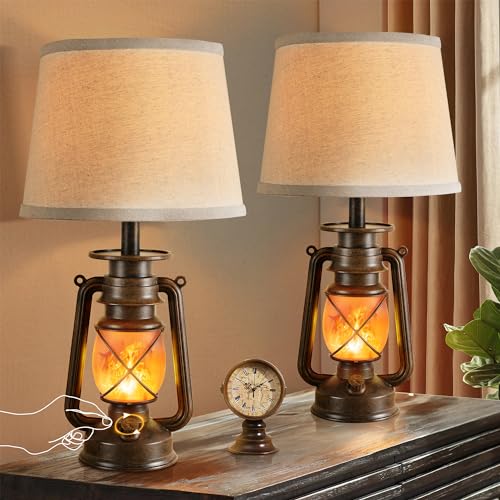18.72" LED Vintage Lantern Flickering Flame Table Lamps Set of 2 (2 Count)