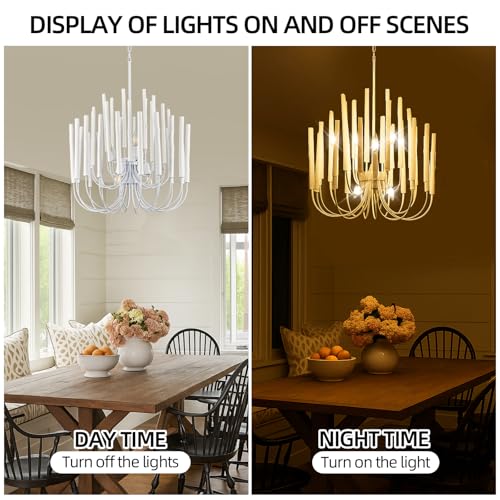 Whitewash Wood Large Chandelier Industrial Hanging Light Fixture 24Inch