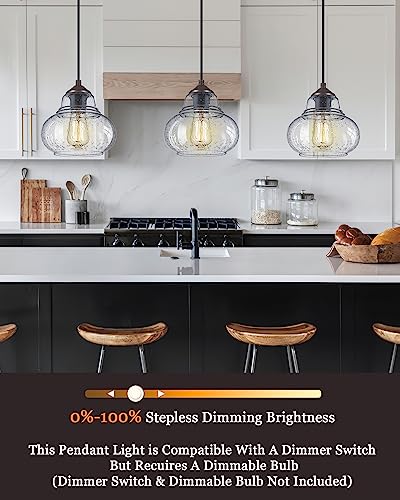8 Inch Pendant Light Fixtures Seeded Bubble Glass Hanging Light Industrial Pendant Lighting for Kitchen Island Farmhouse Bar Bathroom Dining Room Oil Rubbed Bronze Finish