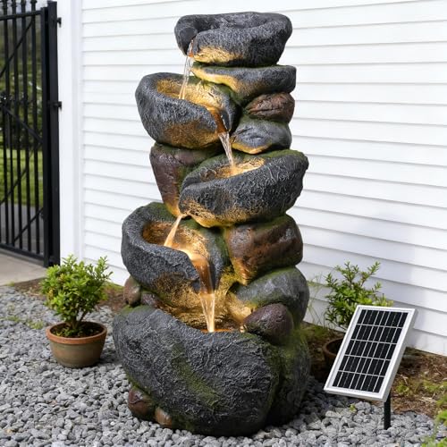 36.2''Tall Rock Solar Water Fountain Outdoor Garden