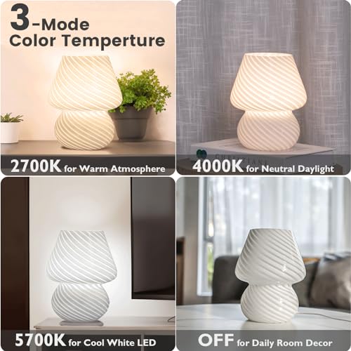 USB Plug in Mushroom Lamp Small Bedside Table Lamp with 3 Temperature LED Bulb