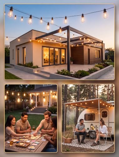 100FT Outdoor String Lights for Patio with 50+2 Shatterproof LED Bulbs