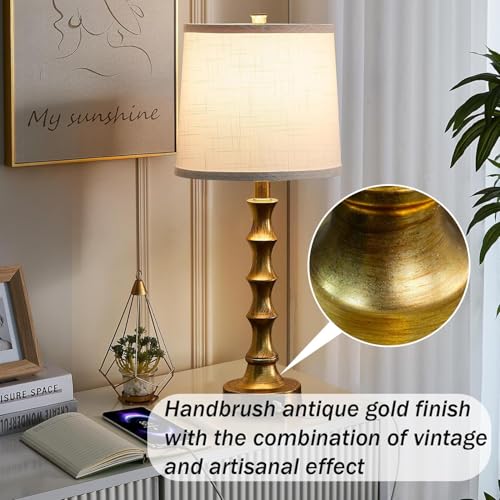 24" Small Gold Buffet Lamps Set of 2 with USB A+C Ports (2 Count)