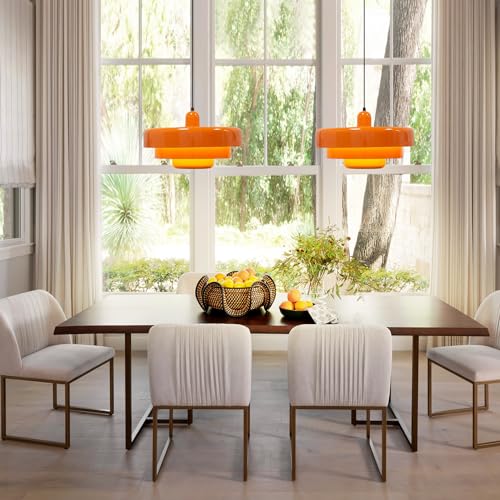 Plug in Pendant Light Mid Century Hanging Lamp with Plug in Cord Orange Pendant Lighting Fixtures Nordic Style Metal Shade On