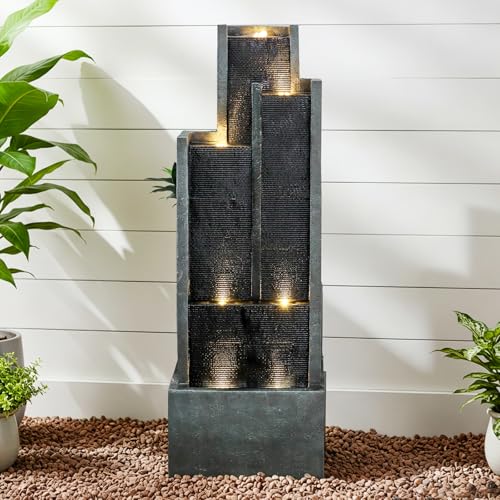 50.7 Inch Tall Outdoor Water Fountain with LED Lights and Pump
