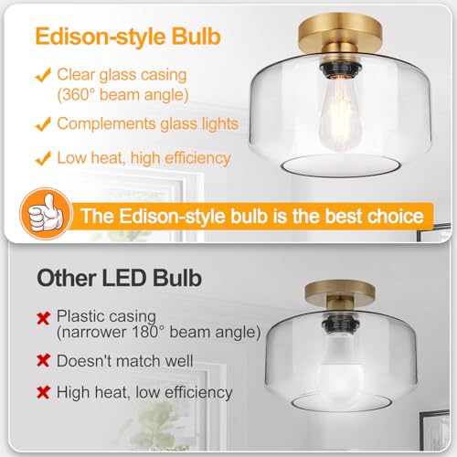 Industrial Semi Flush Mount Ceiling Light Brushed Gold