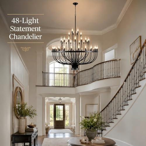 Large Black Wagon Wheel Chandelier 48