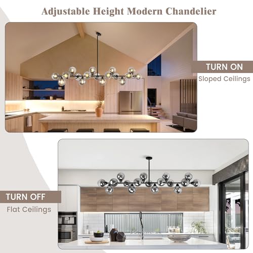 75'' Black Linear Chandelier Large Dining Room Light Fixtures Over Table