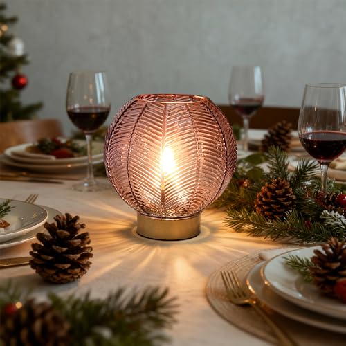Battery Operated Decorative Glass Table Lamp with Timer Red