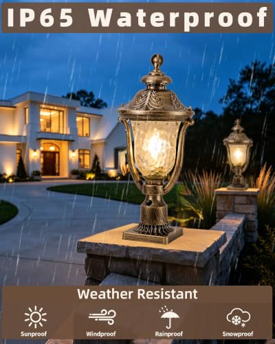 Retro Outdoor Post Light with Dusk to Dawn Sensor 21.5" Large Exterior Waterproof Lamp Brass Pole Lighting Fixture for Garage Garden Patio Pathway Yard Fence Bronze