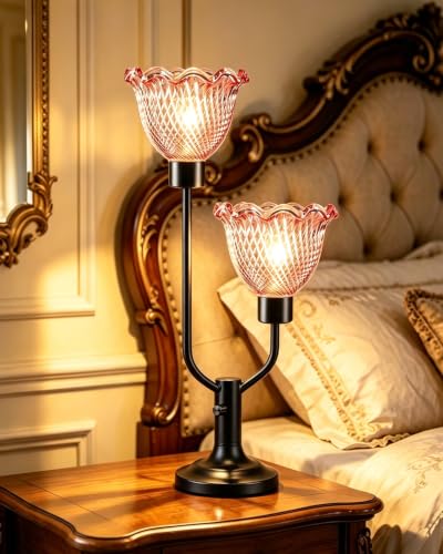 Mid Century Modern Table Lamp Vintage Red Glass Lamp Gift Dimmable