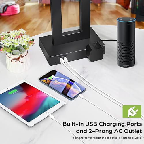 28" Black Modern Table Lamp Set of 2 with 2 USB Ports&AC Outlet (2 Count)