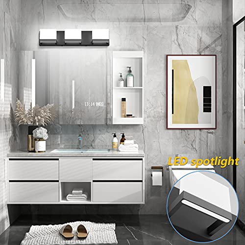 Black LED Vanity Lighting Fixture Modern 3 Lights Vanity Lights for Bathroom Black Bathroom Wall Light Fixtures 6000K