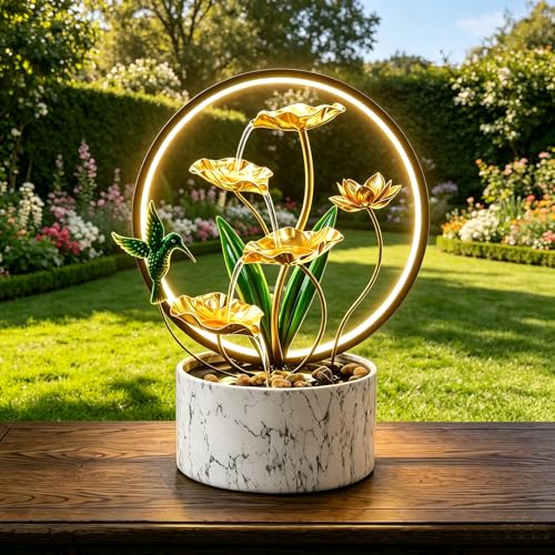 15" H Indoor Modern Tabletop Water Fountain LED Light