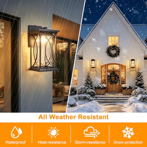 18" Extra Large Outdoor Sconce with photocell Sensor Coach Lantern Modern Large Exterior Light Fixture Waterproof Black Metal with Crack