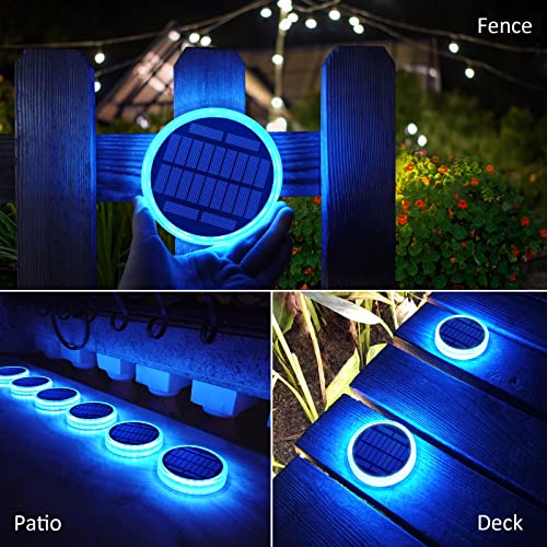 Blue Solar Lights for Outside Stick on Dock Deck Step Solar Powered (4 Count)