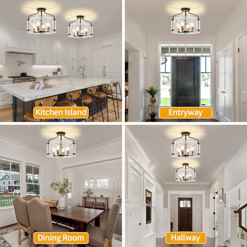 Black Semi Flush Mount Ceiling Lights Modern Entryway Hallway Light Fixture