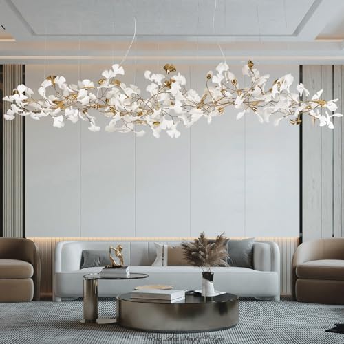 L98 Long Branch Chandelier Ginkgo Leaf Chandeliers Large Modern Brass Chandelier Light Fixtures for Dining Room